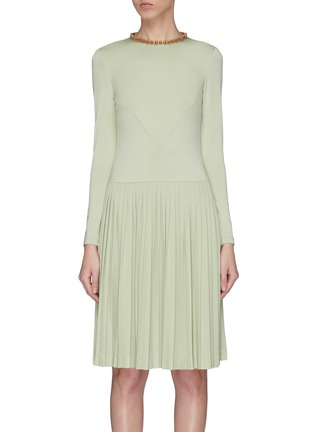 Main View - Click To Enlarge - BURBERRY - Chain collar cutout back pleated crepe dress