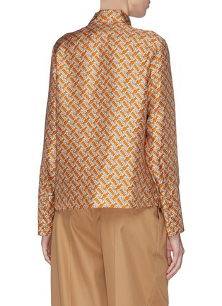 Back View - Click To Enlarge - BURBERRY - Monogram print silk twill pussybow blouse