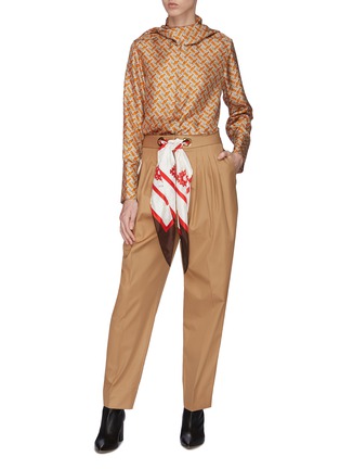 Figure View - Click To Enlarge - BURBERRY - Monogram print silk twill pussybow blouse