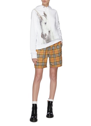 Figure View - Click To Enlarge - BURBERRY - Stripe outseam drawstring check plaid shorts