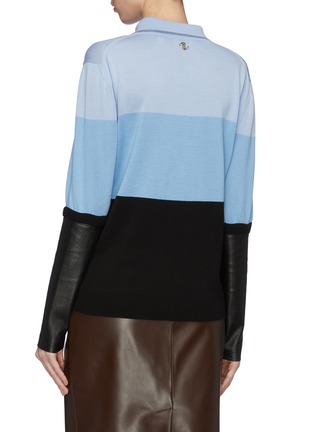 Back View - Click To Enlarge - BURBERRY - Leather cuff colourblock wool knit polo shirt