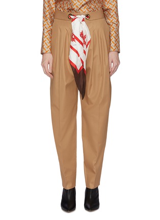 Main View - Click To Enlarge - BURBERRY - Silk scarf drawstring pleated tapered twill pants
