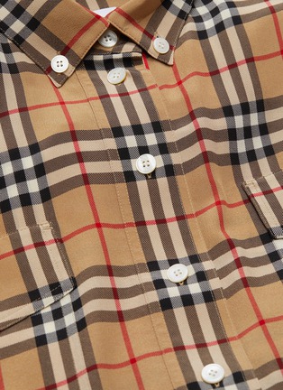 Detail View - Click To Enlarge - BURBERRY - Belted flap pocket check plaid silk shirt dress