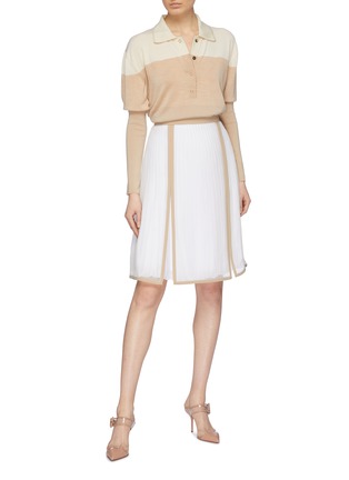 Figure View - Click To Enlarge - BURBERRY - Panelled overlay pleated silk chiffon skirt