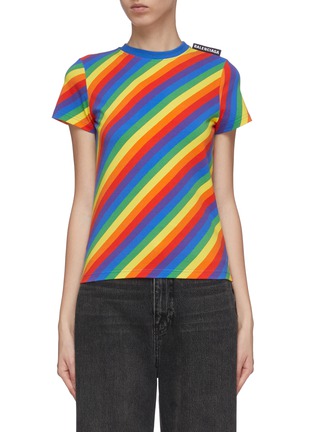Main View - Click To Enlarge - BALENCIAGA - Logo tag rainbow stripe T-shirt