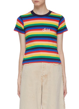 Main View - Click To Enlarge - ÊTRE CÉCILE - 'Ec Rainbow Ines' stripe cropped T-shirt