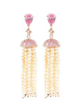 Main View - Click To Enlarge - ANABELA CHAN - Diamond gemstone freshwater pearl tassel earrings