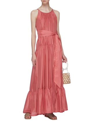 Figure View - Click To Enlarge - KALITA - 'Genevieve' belted ruched tiered maxi dress