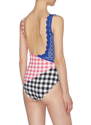 Back View - Click To Enlarge - MARYSIA - 'Wainscott' scalloped lasercut colourblock gingham check one-piece swimsuit
