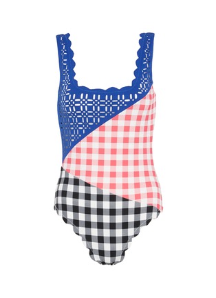 Main View - Click To Enlarge - MARYSIA - 'Wainscott' scalloped lasercut colourblock gingham check one-piece swimsuit