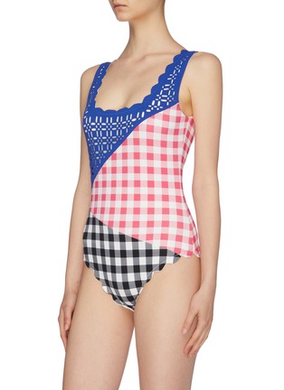 Figure View - Click To Enlarge - MARYSIA - 'Wainscott' scalloped lasercut colourblock gingham check one-piece swimsuit