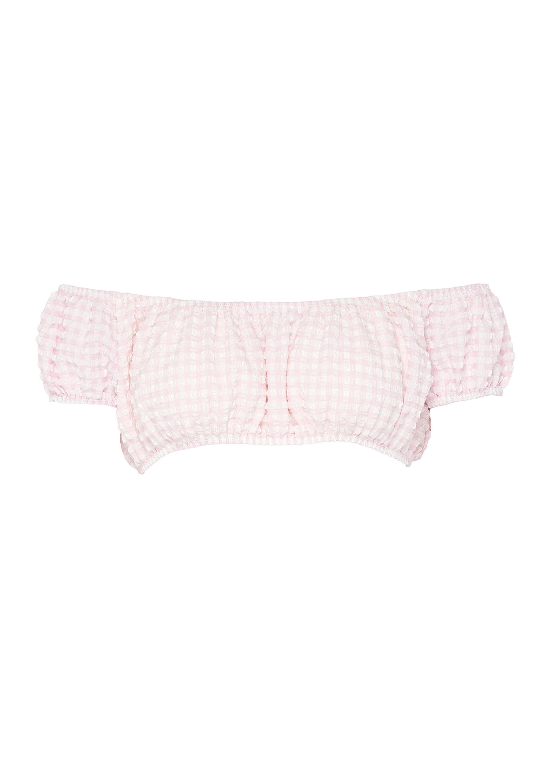 The Eloise gingham check seersucker off-shoulder bikini top by Solid & Striped
