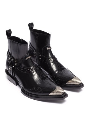 Detail View - Click To Enlarge - BALENCIAGA - 'Jive' logo embossed metallic toe cap leather boots