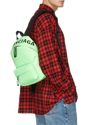 Figure View - Click To Enlarge - BALENCIAGA - 'Wheel' logo embroidered neon nylon backpack