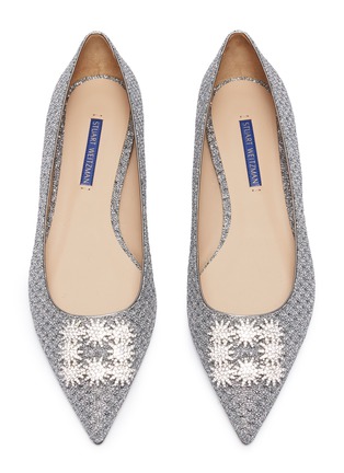 Detail View - Click To Enlarge - STUART WEITZMAN - 'Kelsey' strass lamé brooch flats