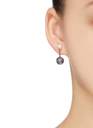 Figure View - Click To Enlarge - HEFANG - 'Magical Circus' shell pearl stud cubic zirconia ball drop earrings