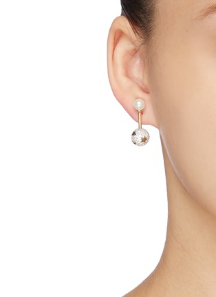 Figure View - Click To Enlarge - HEFANG - 'Magical Circus' shell pearl stud cubic zirconia ball drop earrings