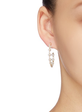 Figure View - Click To Enlarge - HEFANG - 'Fancy Circus' cubic zirconia shell pearl hoop earrings