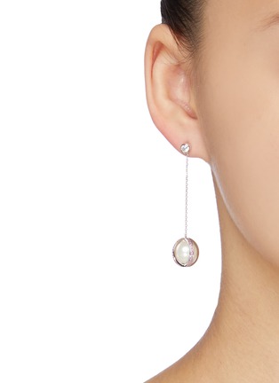 Figure View - Click To Enlarge - HEFANG - 'Little Ball' cubic zirconia shell pearl drop earrings
