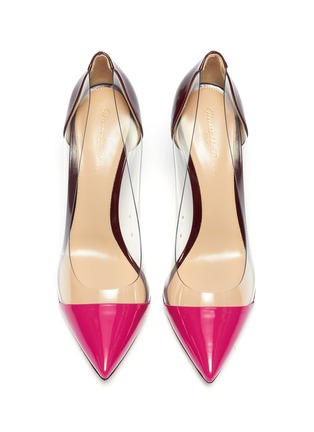 Detail View - Click To Enlarge - GIANVITO ROSSI - Clear PVC colourblock patent leather pumps