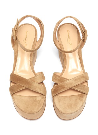 Detail View - Click To Enlarge - GIANVITO ROSSI - 'Billie' band strap suede wedge sandals
