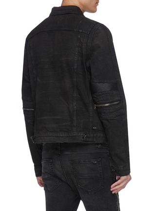 Back View - Click To Enlarge - AMIRI - 'MX2' pleated leather patch denim jacket
