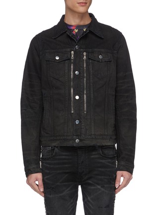 Main View - Click To Enlarge - AMIRI - 'MX2' pleated leather patch denim jacket