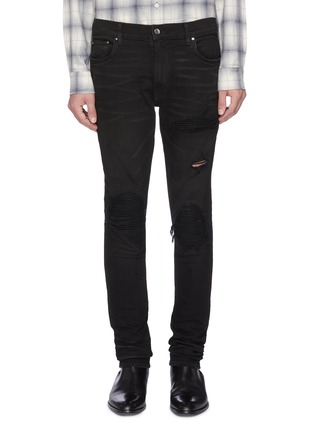Main View - Click To Enlarge - AMIRI - 'MX1' pleated leather patch skinny jeans