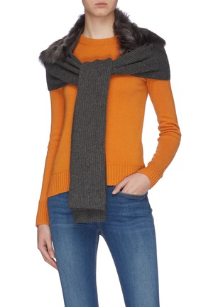 Figure View - Click To Enlarge - KARL DONOGHUE - Lambskin shearling panel cashmere rib knit scarf