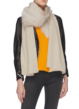 Figure View - Click To Enlarge - KARL DONOGHUE - Lambskin shearling panel cashmere rib knit scarf