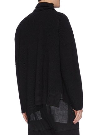 Back View - Click To Enlarge - THE VIRIDI-ANNE - Zip side asymmetric hem wool turtleneck sweater