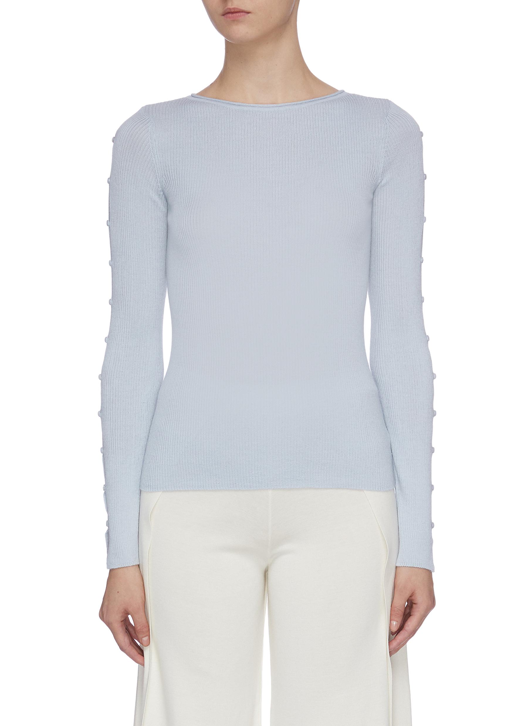 Cutout button sleeve cashmere-silk rib knit top by Crush Collection