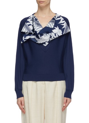 Main View - Click To Enlarge - CÉDRIC CHARLIER - Graphic print scarf yoke V-neck sweater