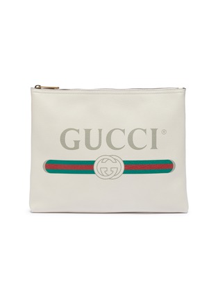 Main View - Click To Enlarge - GUCCI - 'Gucci' logo print medium leather pouch