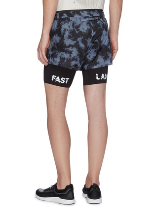 Back View - Click To Enlarge - SATISFY - 'Short Distance' slogan print compression underlay running shorts