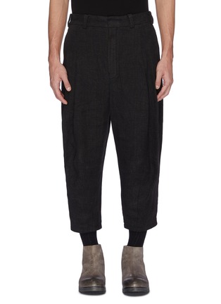 Main View - Click To Enlarge - DEVOA - Pleated cropped pinstripe linen pants