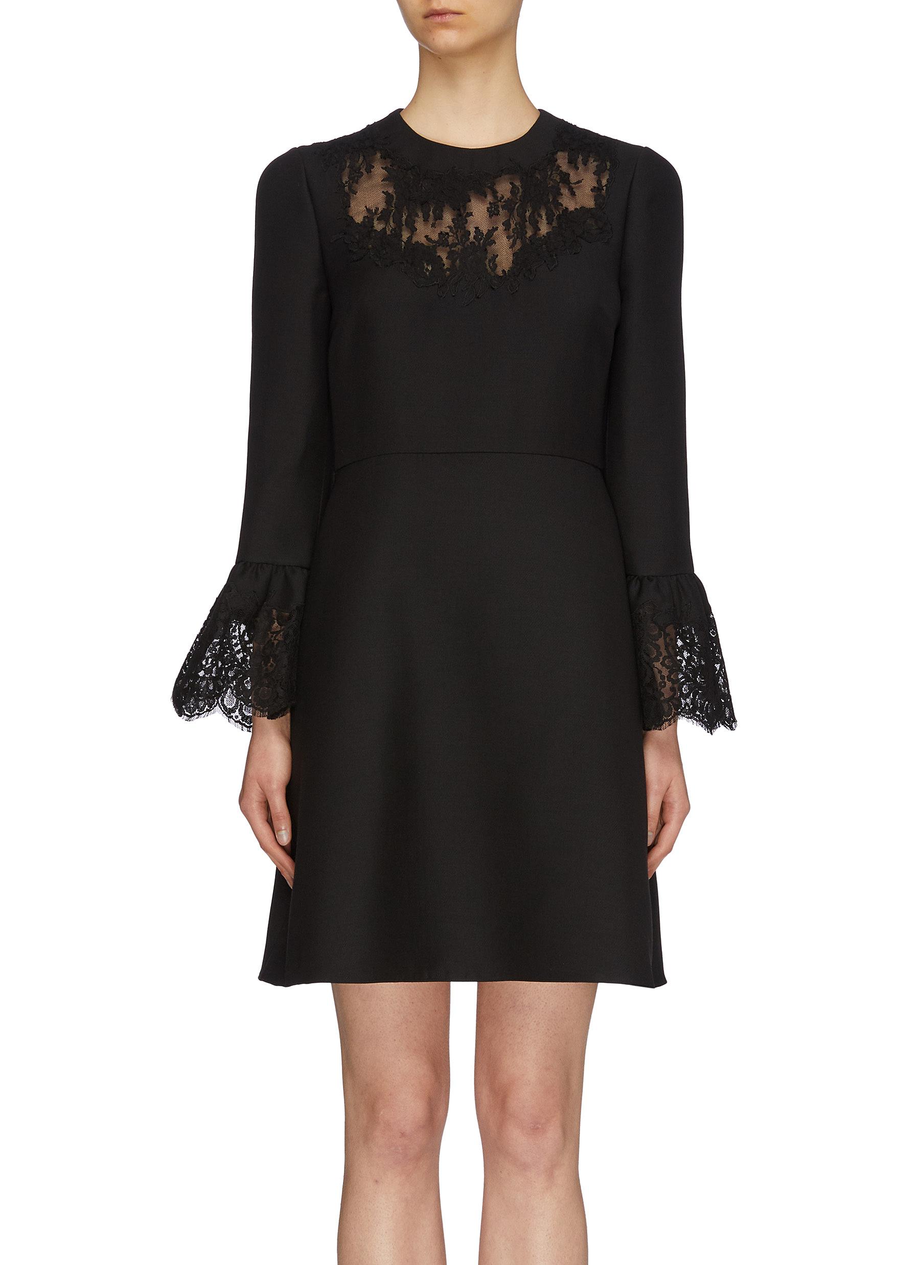 Chantilly lace panel virgin wool-silk crepe dress by Valentino