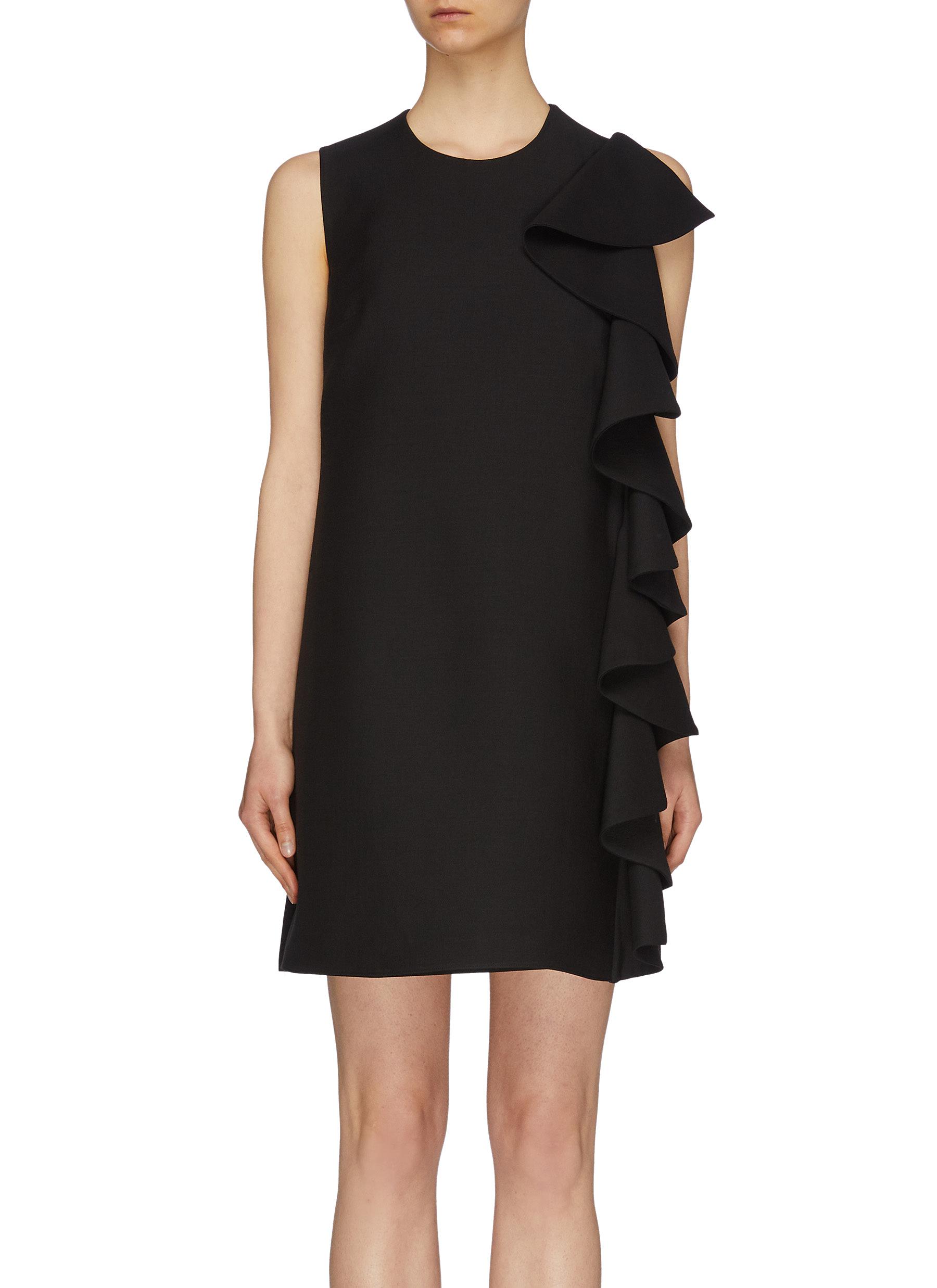Ruffle drape virgin wool-silk crepe sleeveless dress by Valentino