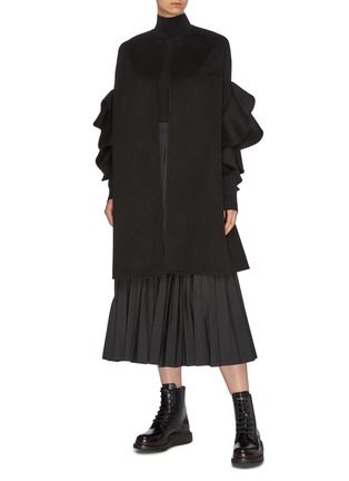 Figure View - Click To Enlarge - VALENTINO GARAVANI - Ruffle sleeve virgin wool-cashmere melton cape coat