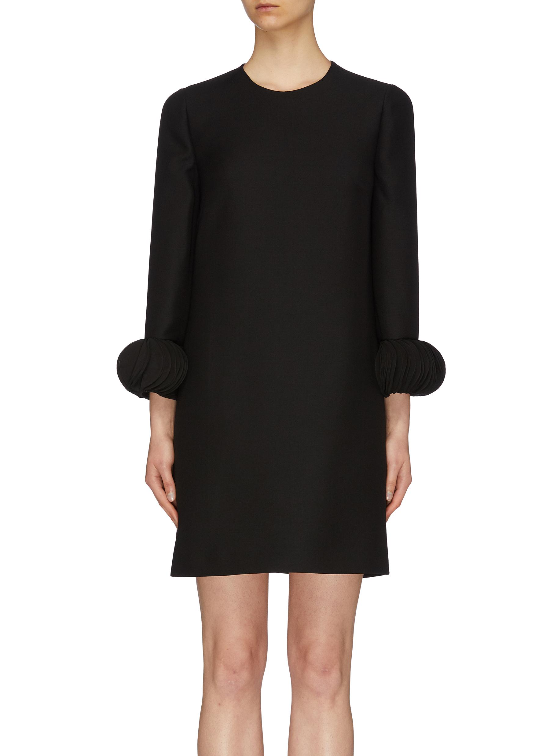 Pagine embroidered cuff virgin wool-silk crepe dress by Valentino
