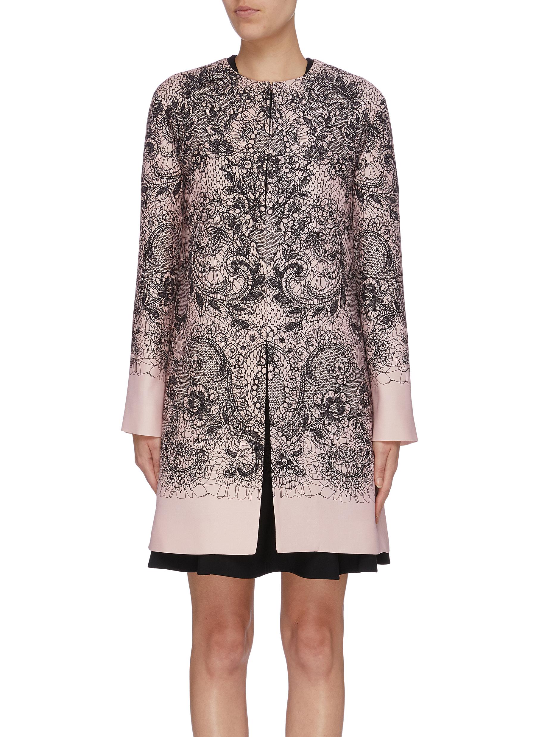 Lace print virgin wool-silk coat by Valentino