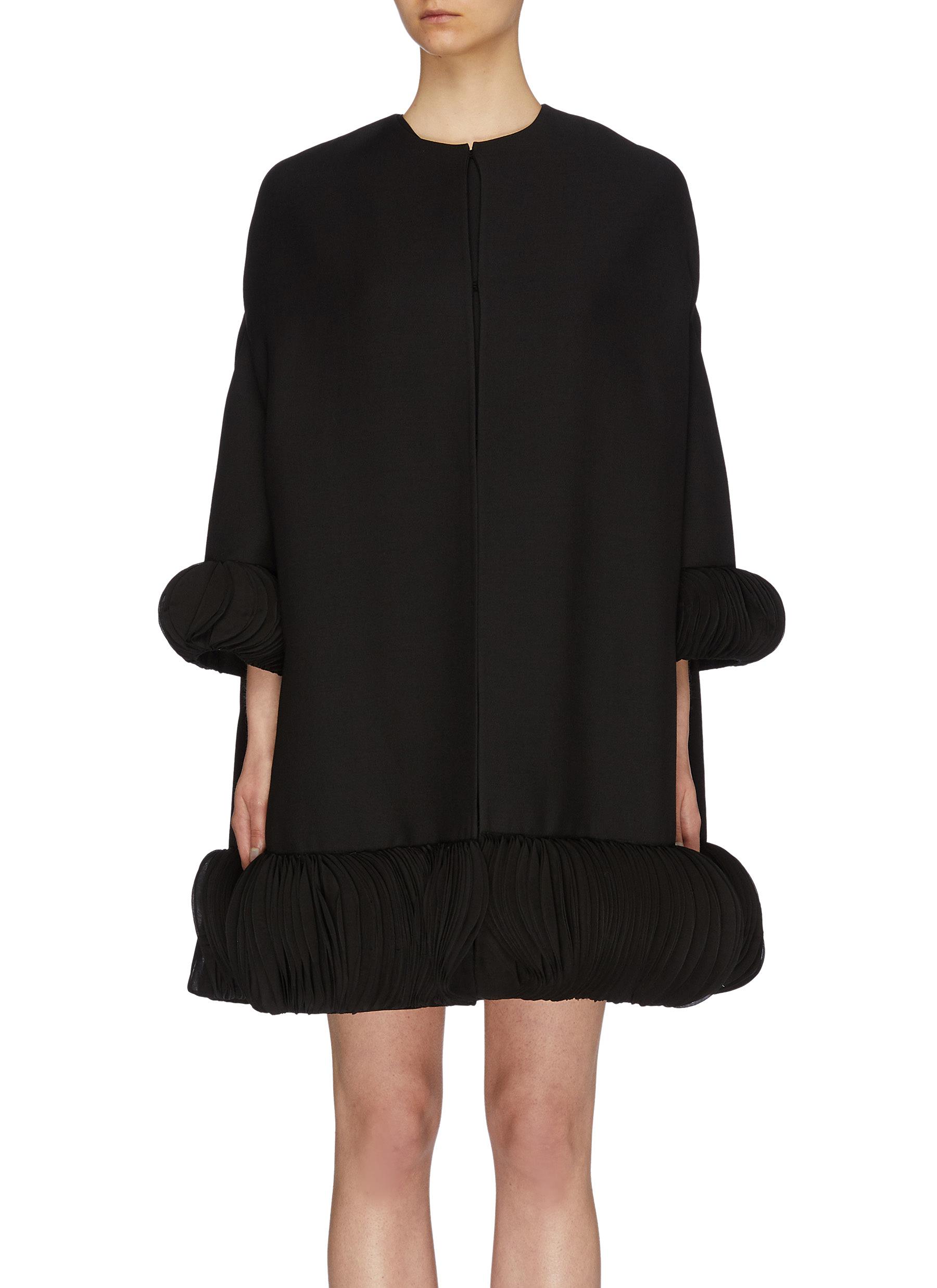 Pagine embroidered hem virgin wool-silk crepe cape coat by Valentino