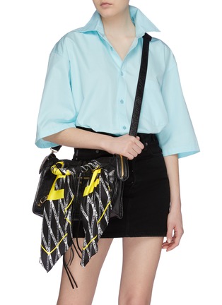 Front View - Click To Enlarge - BALENCIAGA - 'Classic City' monogram print scarf handle small leather bag