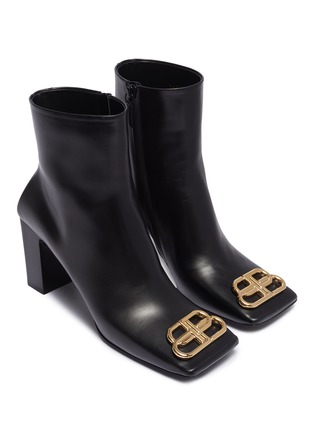 Detail View - Click To Enlarge - BALENCIAGA - 'Double Square' logo plaque leather ankle boots