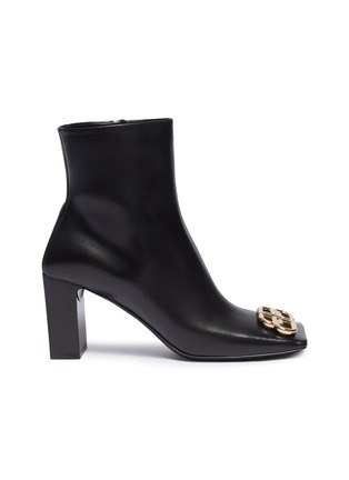 Main View - Click To Enlarge - BALENCIAGA - 'Double Square' logo plaque leather ankle boots