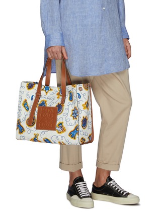 Figure View - Click To Enlarge - LOEWE - x Paula's Ibiza leather logo patch graphic print canvas tote bag