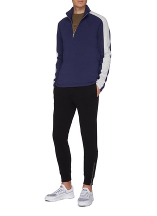 Figure View - Click To Enlarge - REIGNING CHAMP - Stripe sleeve half-zip Pima cotton raglan sweatshirt