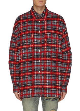 Main View - Click To Enlarge - FAITH CONNEXION - Lace-up outseam check plaid tweed shirt jacket