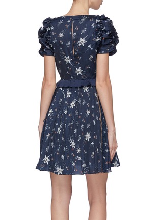 Back View - Click To Enlarge - SELF-PORTRAIT - Puff sleeve star print satin mini dress