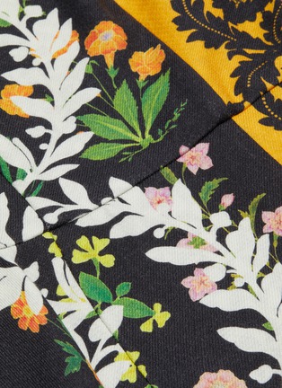 Detail View - Click To Enlarge - OSCAR DE LA RENTA - Belted mix floral patchwork asymmetric drape wool dress